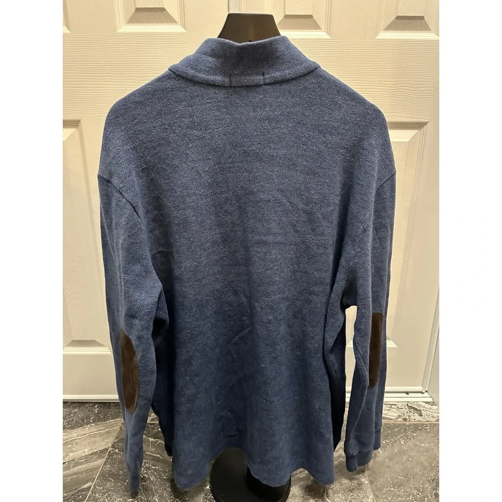 polo ralph lauren mens quarter zip sweater‎ Blue With Brown Elbow Patches XXL - Picture 8 of 12